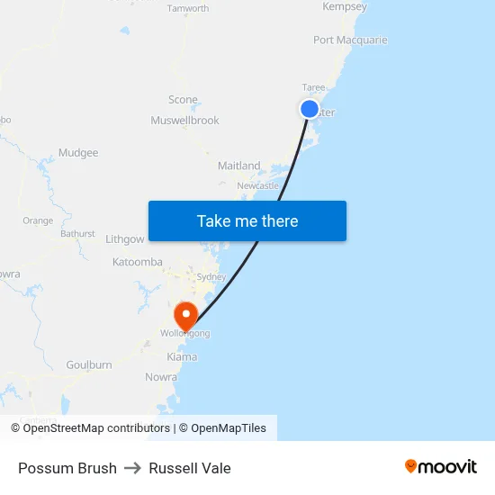 Possum Brush to Russell Vale map