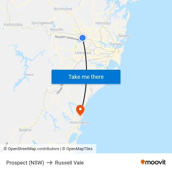 Prospect (NSW) to Russell Vale map