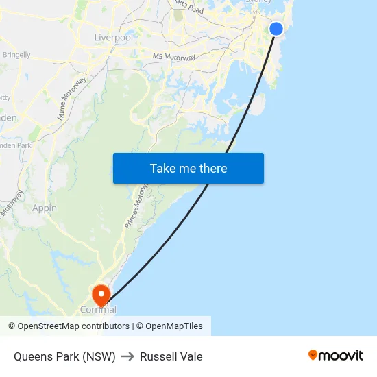 Queens Park (NSW) to Russell Vale map