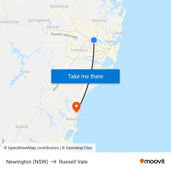Newington (NSW) to Russell Vale map