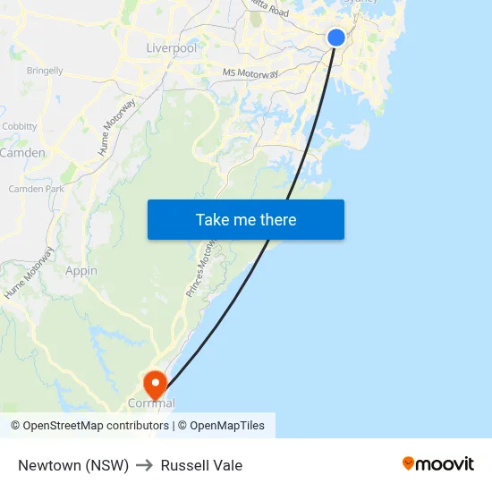 Newtown (NSW) to Russell Vale map