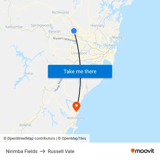 Nirimba Fields to Russell Vale map