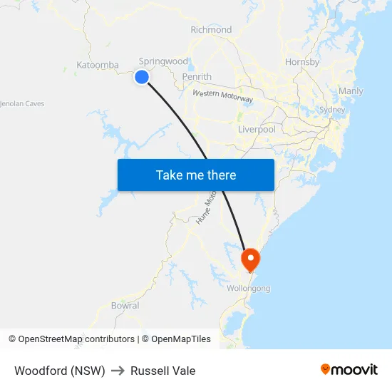 Woodford (NSW) to Russell Vale map