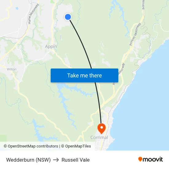 Wedderburn (NSW) to Russell Vale map
