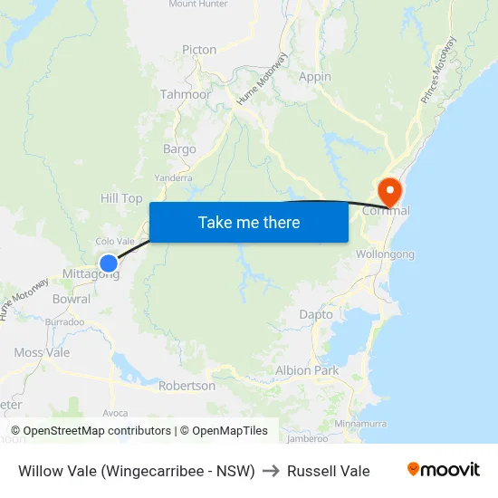 Willow Vale (Wingecarribee - NSW) to Russell Vale map