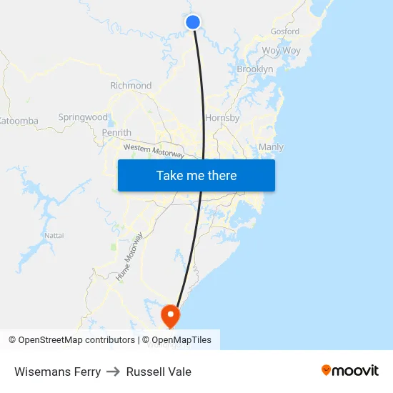 Wisemans Ferry to Russell Vale map
