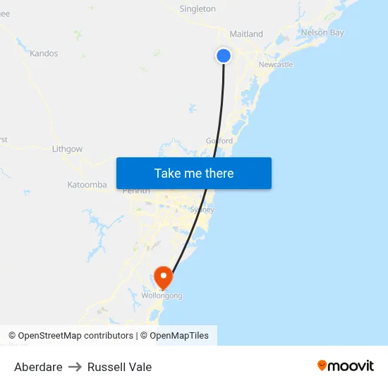 Aberdare to Russell Vale map