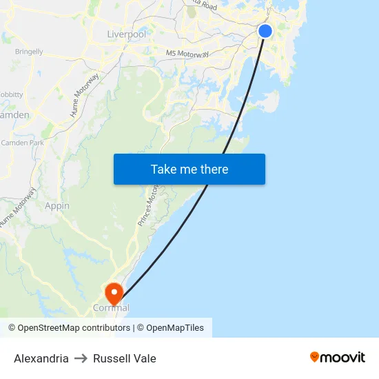 Alexandria to Russell Vale map