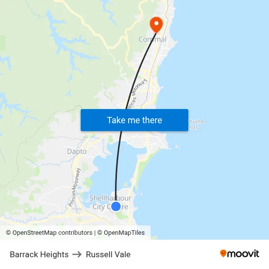 Barrack Heights to Russell Vale map
