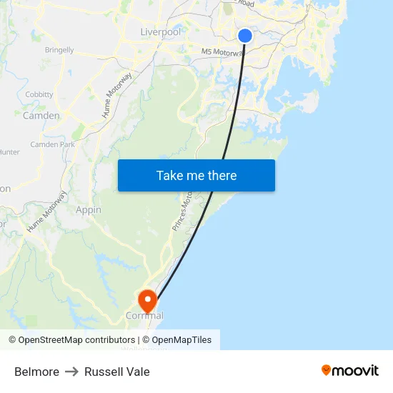 Belmore to Russell Vale map