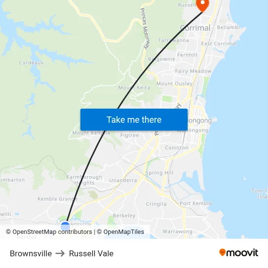 Brownsville to Russell Vale map