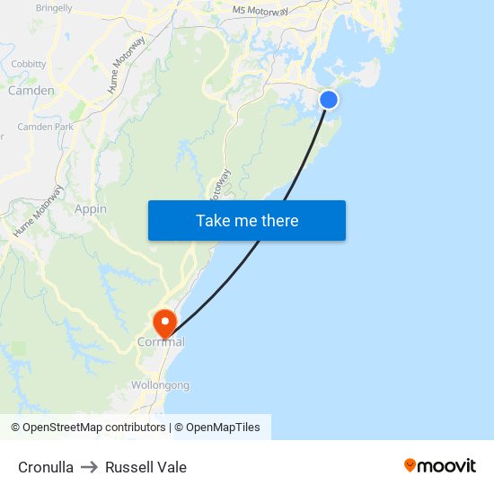 Cronulla to Russell Vale map