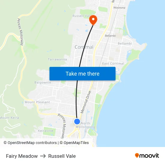Fairy Meadow to Russell Vale map