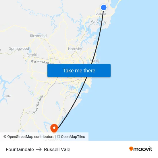 Fountaindale to Russell Vale map