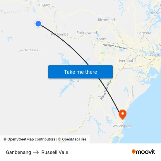 Ganbenang to Russell Vale map