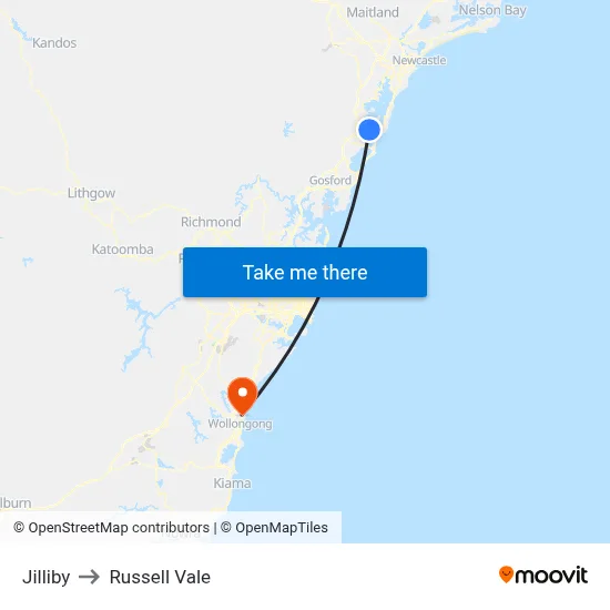 Jilliby to Russell Vale map