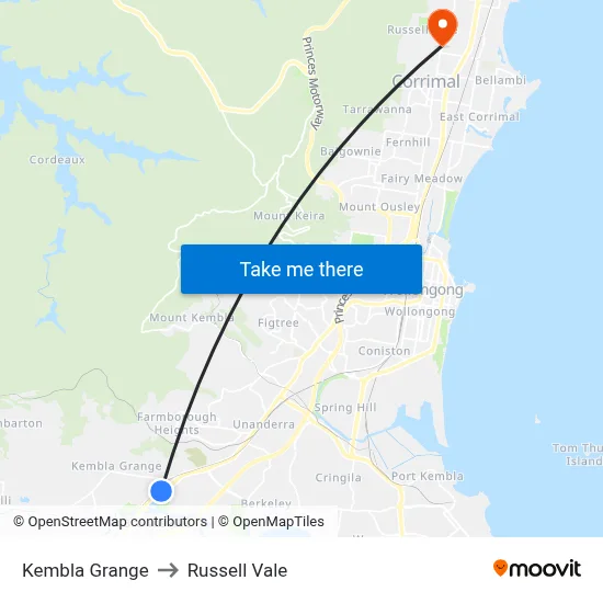 Kembla Grange to Russell Vale map