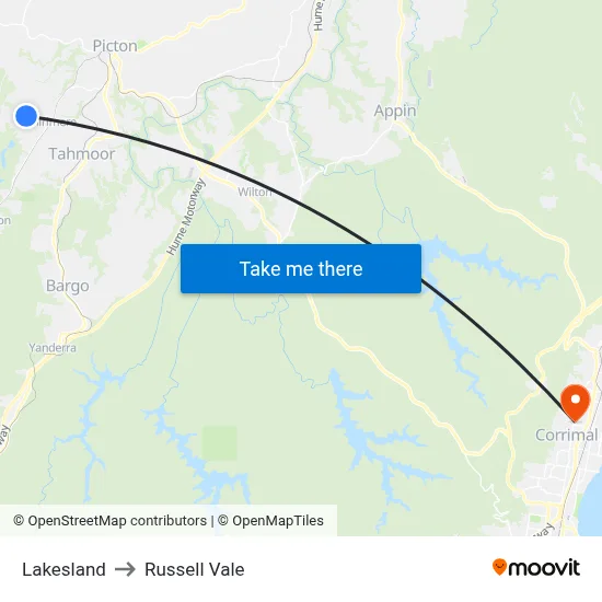 Lakesland to Russell Vale map