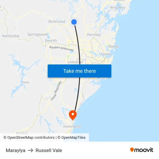 Maraylya to Russell Vale map