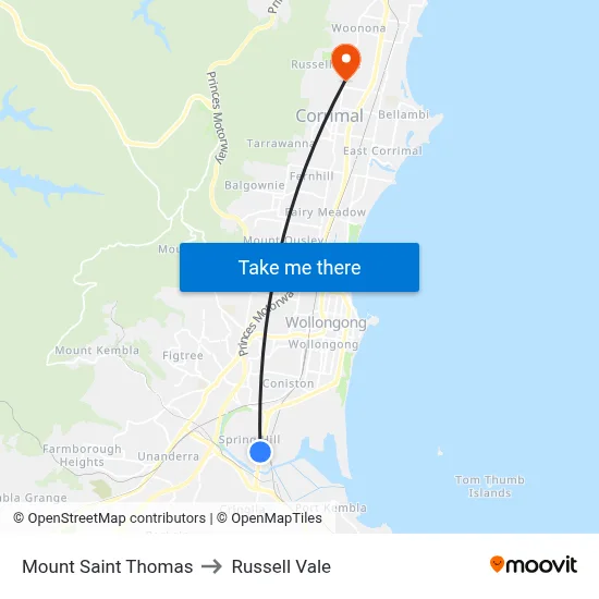 Mount Saint Thomas to Russell Vale map