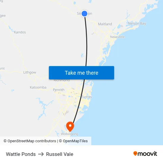 Wattle Ponds to Russell Vale map