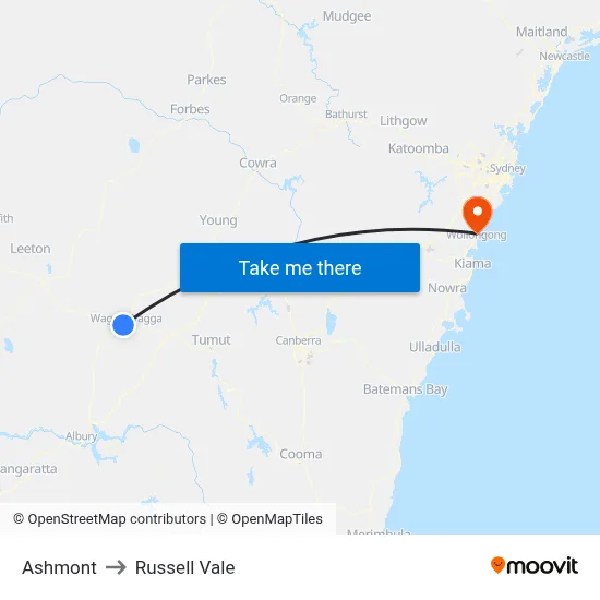 Ashmont to Russell Vale map