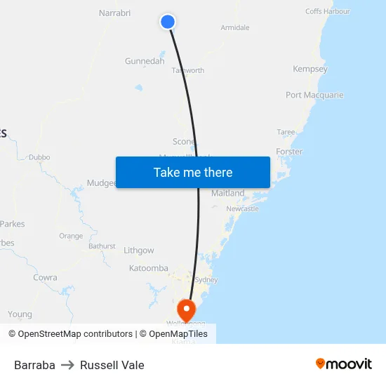 Barraba to Russell Vale map