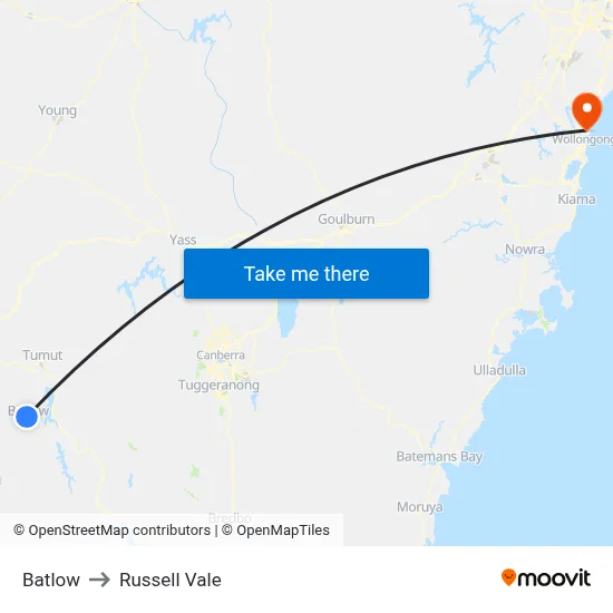 Batlow to Russell Vale map