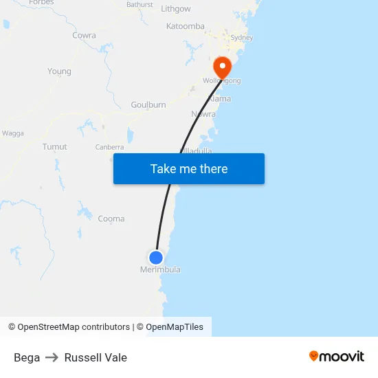 Bega to Russell Vale map