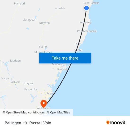 Bellingen to Russell Vale map
