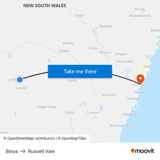 Binya to Russell Vale map