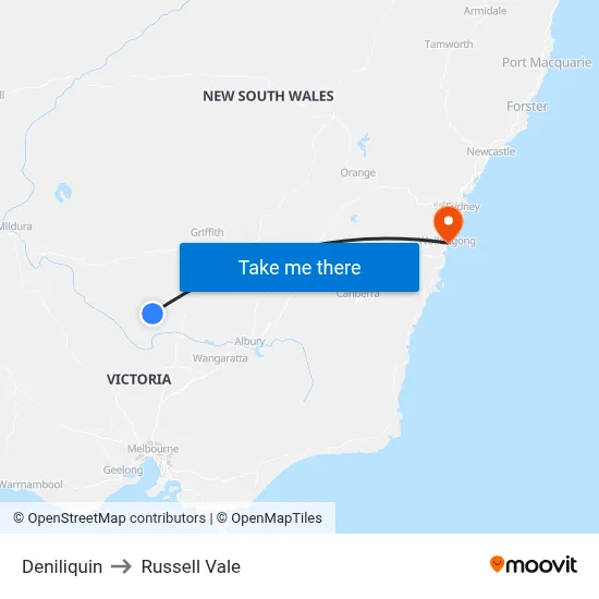 Deniliquin to Russell Vale map