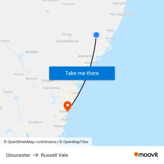 Gloucester to Russell Vale map