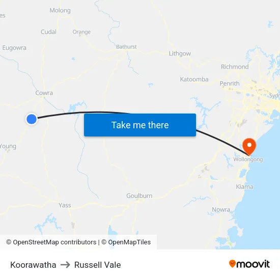 Koorawatha to Russell Vale map