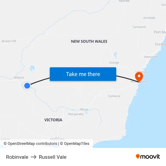 Robinvale to Russell Vale map