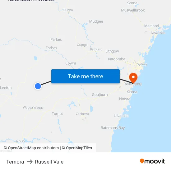 Temora to Russell Vale map