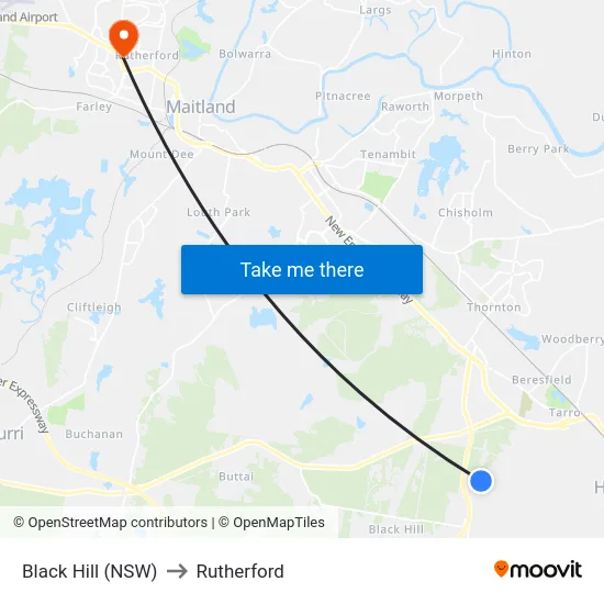 Black Hill (NSW) to Rutherford map