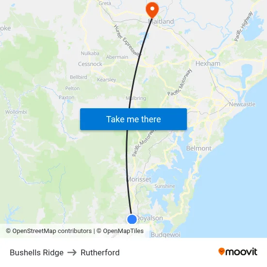Bushells Ridge to Rutherford map