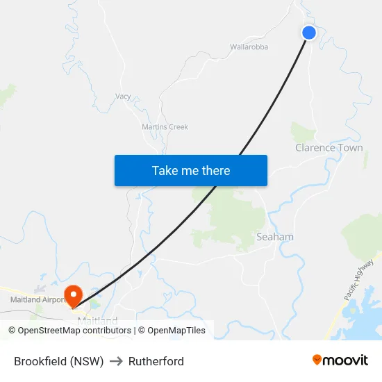 Brookfield (NSW) to Rutherford map