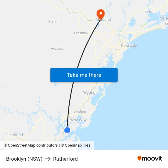 Brooklyn (NSW) to Rutherford map