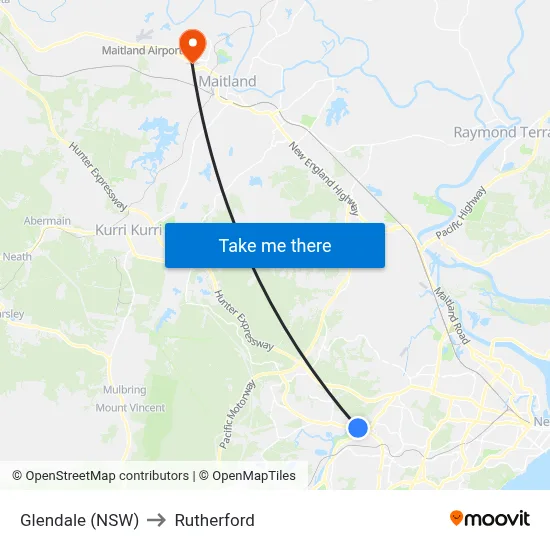 Glendale (NSW) to Rutherford map