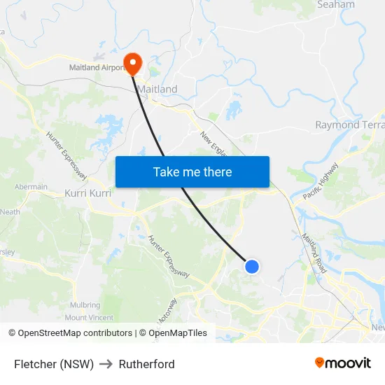 Fletcher (NSW) to Rutherford map