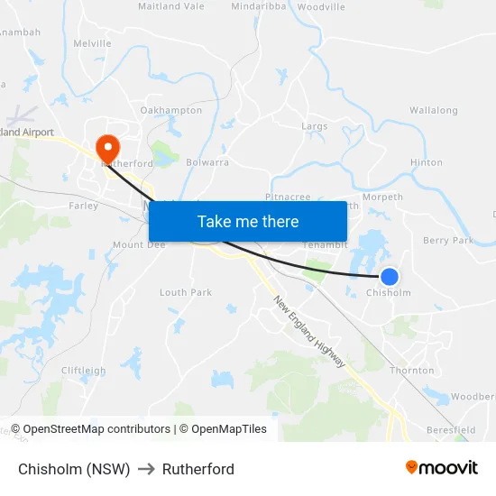 Chisholm (NSW) to Rutherford map