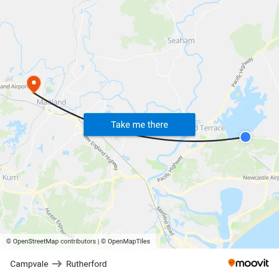 Campvale to Rutherford map
