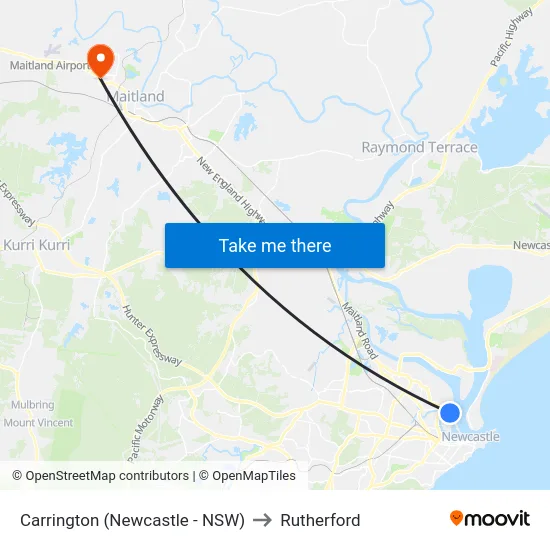 Carrington (Newcastle - NSW) to Rutherford map