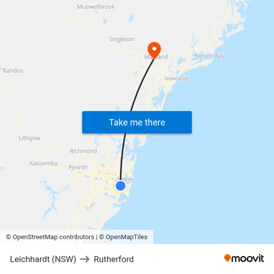 Leichhardt (NSW) to Rutherford map