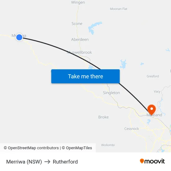 Merriwa (NSW) to Rutherford map