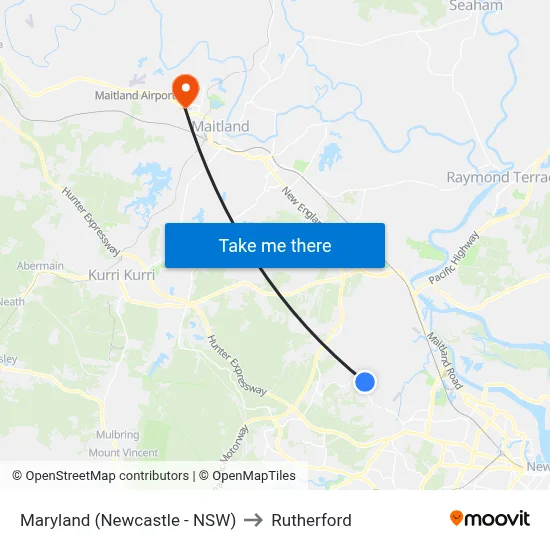 Maryland (Newcastle - NSW) to Rutherford map