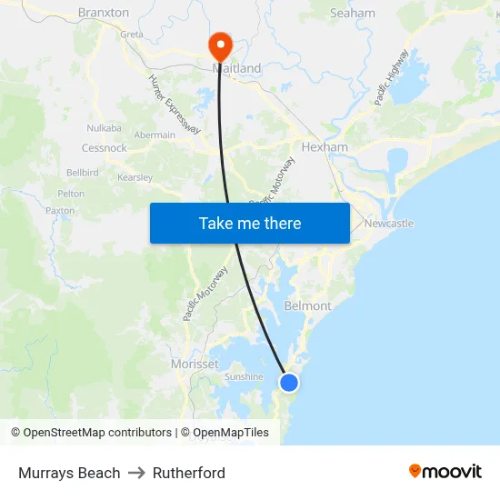 Murrays Beach to Rutherford map