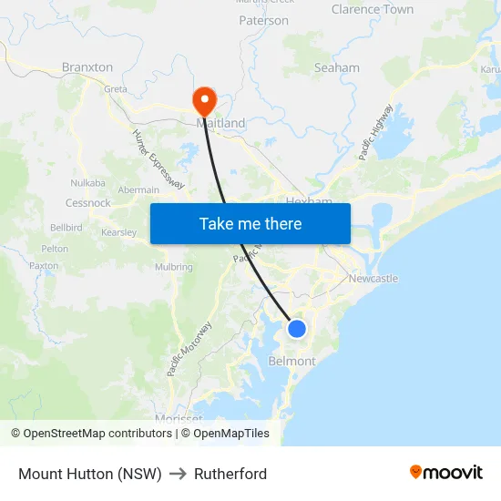 Mount Hutton (NSW) to Rutherford map